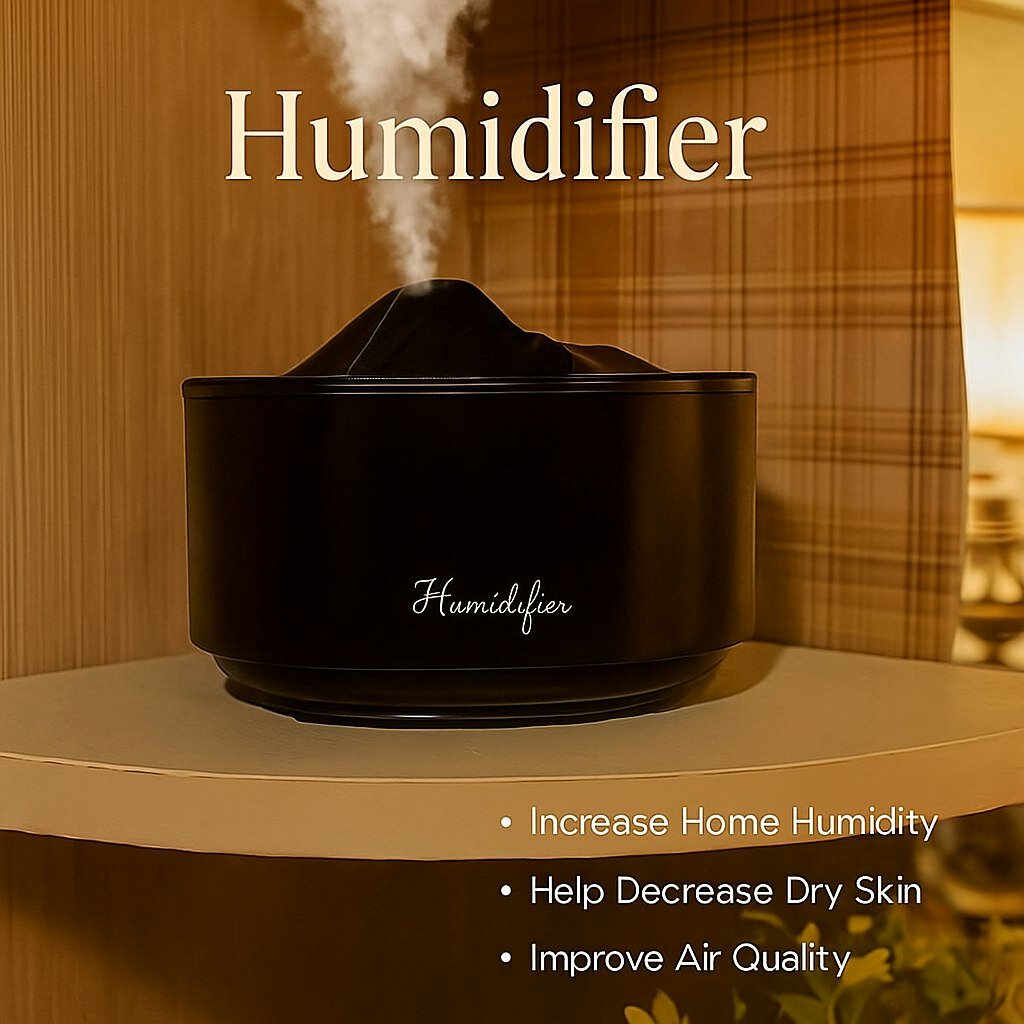 Увлажнитель воздуха "Вулкан", ультразвуковой, с эффектом "вулкан", черный, для атмосферы с подсветкой