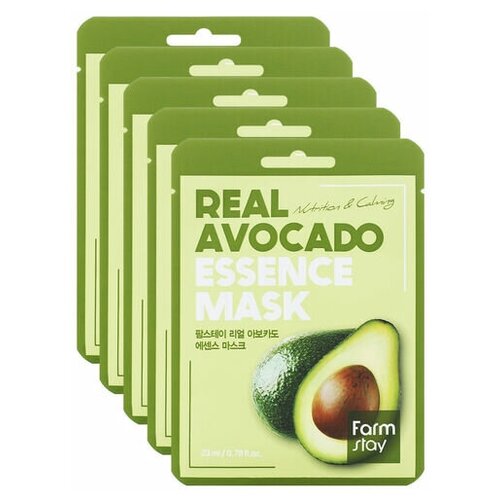фото Farmstay набор тканевых масок с экстрактом авокадо - real avocado essence mask, 5шт