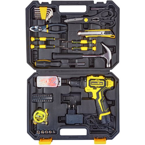 Аккумуляторная дрель-шуруповерт 12В 15Ач GOODKING EC-1201104 с набором инструментов 104 предмета шурик набор инструментов для дома для дачи 328500₽