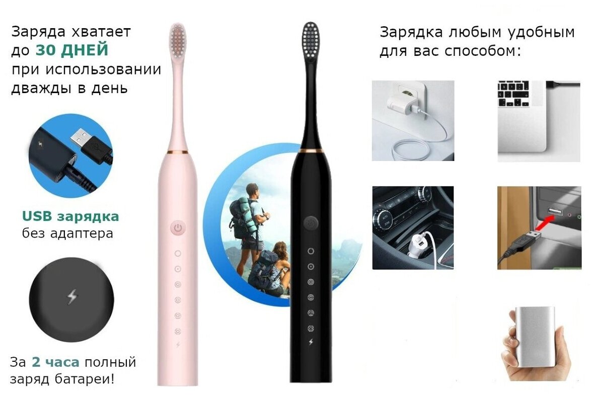 ультразвуковая зубная щетка Sonic Toothbrush X-3, black - фотография № 7