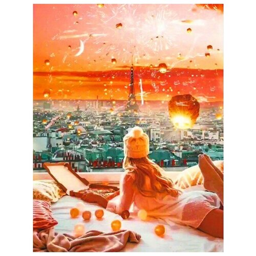 Алмазная вышивка New World«Девушка на крыше с потрясающим видом на Париж»