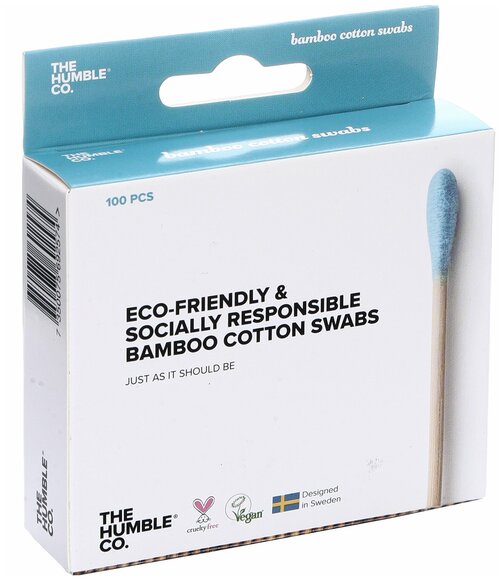 Натуральные бамбуковые ватные палочки The Humble Co. NATURAL COTTON SWABS, голубая вата, 100 шт в упаковке