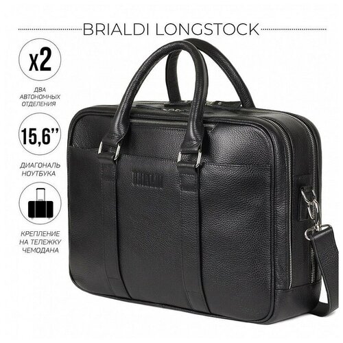 Мужская кожаная деловая сумка BRIALDI Longstock relief black BR44553RG