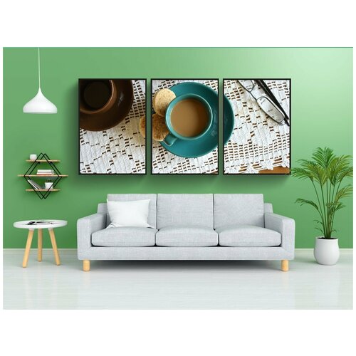 фото Набор модулных постеров для интерьера "кофе, очки, дом" 60x90 см. в тубусе, без рамки lotsprints