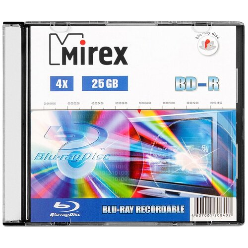 Диск BD-RMirex25Gb 4x, 1 шт. диск bd r dl 50 gb mirex 4x slim box упаковка 3 шт