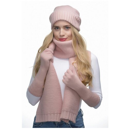 фото Женская вязаная шапка lambonika айви, цвет: пудровый; лавандово- розовый, размер: 52-58