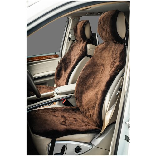 Накидки на сиденья искусственный мех коричневый, на перед. сиденья, 2 шт, тканевая подложка