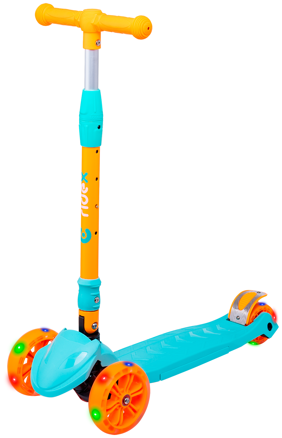 Без упаковки самокат Ridex 3-колесный Bunny, 135/90 мм, голубой/оранжевый