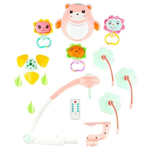 Розовый мобиль для детской кроватки 