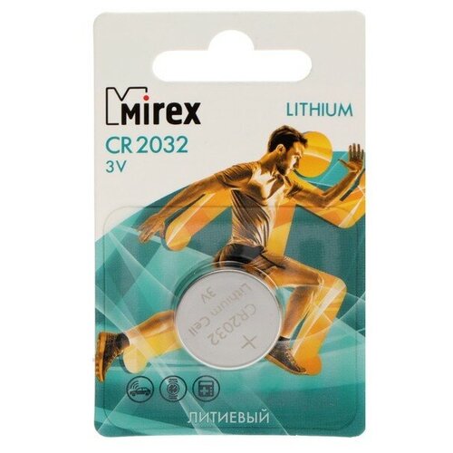 Mirex Батарейка литиевая Mirex, CR2032-1BL, 3В, блистер, 1 шт. mirex батарейка литиевая mirex cr2032 1bl 3в блистер 1 шт