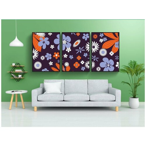 фото Набор модулных постеров для интерьера "задний план, декоративный, цветочный" 60x90 см. в тубусе, без рамки lotsprints