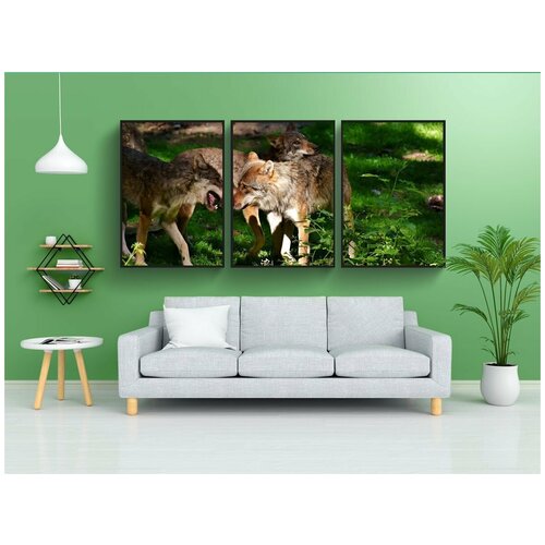 фото Набор модулных постеров для интерьера "волки, дикие животные, лес" 60x90 см. в тубусе, без рамки lotsprints