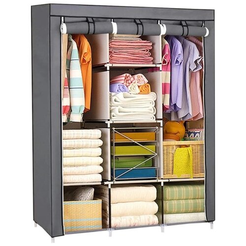 Складной шкаф Каркасный Тканевый Storage Wardrobe для одежды, серый