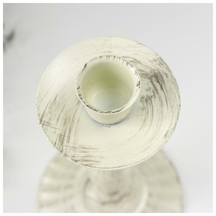 Подсвечник металл на 1 свечу "Прованс" белый состаренный 21х11,5х11,5 см 7136279