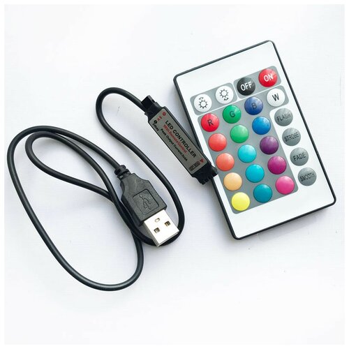 wi fi контроллер rgb мини ик контроллер rgb с пультом 24 кнопки 1шт Мини USB ИК контроллер, 5В , пульт 24 кнопки