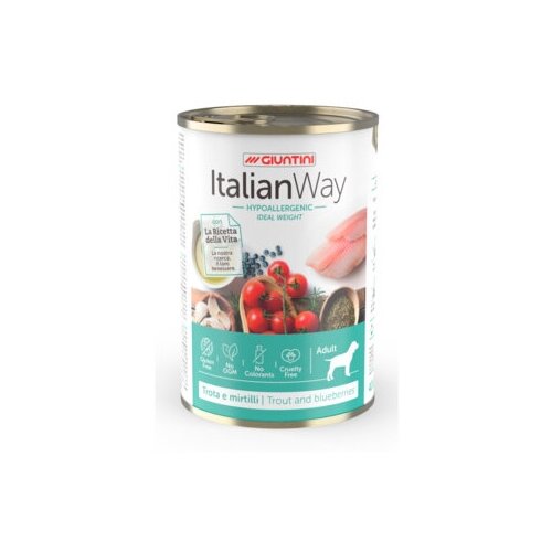 Italian Way Консервы Облегченные консервы для собак с форелью и черникой (ITALIAN WAY WET IDEAL WEIGHT TROUTBLUEBERRY) UITWA15360 | Ideal Weight TroutBlueberry 0,15 кг 36578 (2 шт)