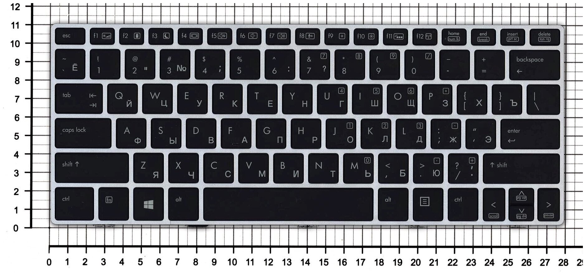 Клавиатура для ноутбука HP 6037B0099322 черная с серой рамкой и подсветкой
