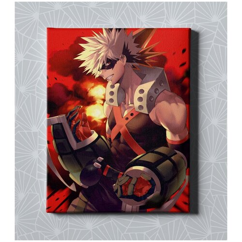 Интерьерный постер на стену для дома, в подарок / Картина на холсте для интерьера - Аниме Моя Геройская Академия. Бакуго, размер 30х40см