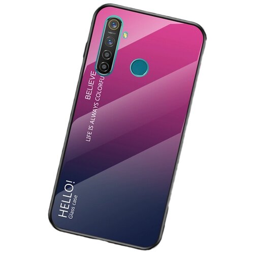 фото Чехол-бампер mypads для realme 5 /5i / 5s стеклянный из закаленного стекла с эффектом градиент зеркальный блестящий переливающийся фиолетовый