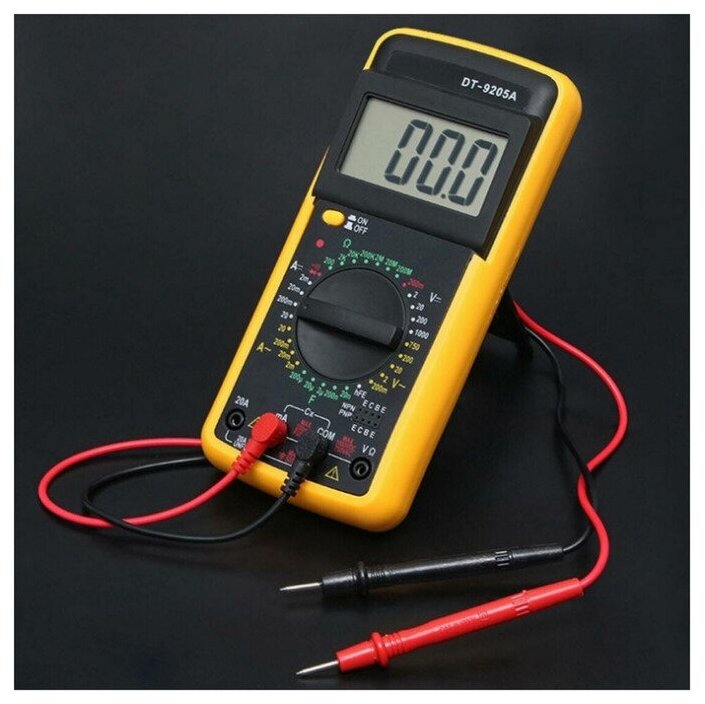 Мультиметр 1 шт желтый 20 А 500 В цифровой тестер счетчик тока измеритель тока универсальный с откидной подставкой с батарейкой