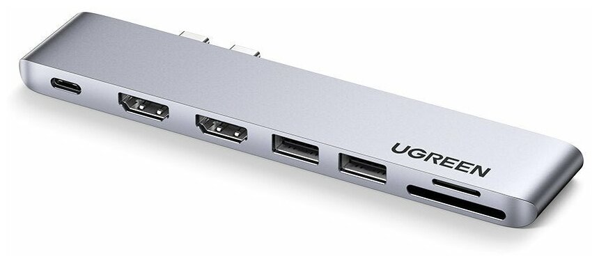 USB-концентратор 7 в 1 UGREEN (адаптер, переходник, хаб) для MacBook, 2 x USB 3.0, 2 х HDMI 4K, SD/TF, Thunder Bolt 3