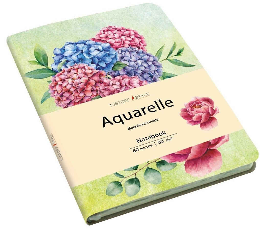 Книга для записей Listoff Aquarelle Цветы на зеленом 80л КЗАК6803005