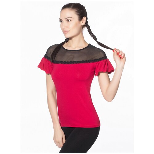 фото Блуза eldar, нарядный стиль, короткий рукав, однотонная, размер s, красный, бордовый