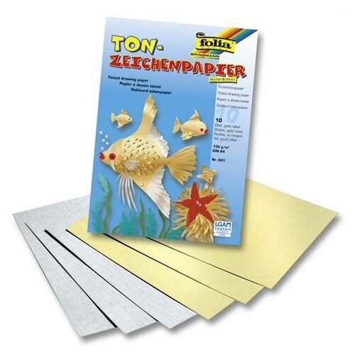 601 Бумага под металл, золото и серебро, 130 г/м², А4, упак./10 листов, Folia