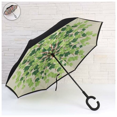 фото Зонт-наоборот, механический «осенний узор», 8 спиц, r = 53 см, ручка кольцо, цвет микс