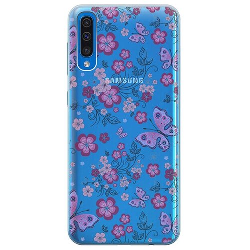 фото Ультратонкий силиконовый чехол-накладка для samsung galaxy a50 с 3d принтом "butterflies & flowers" gosso