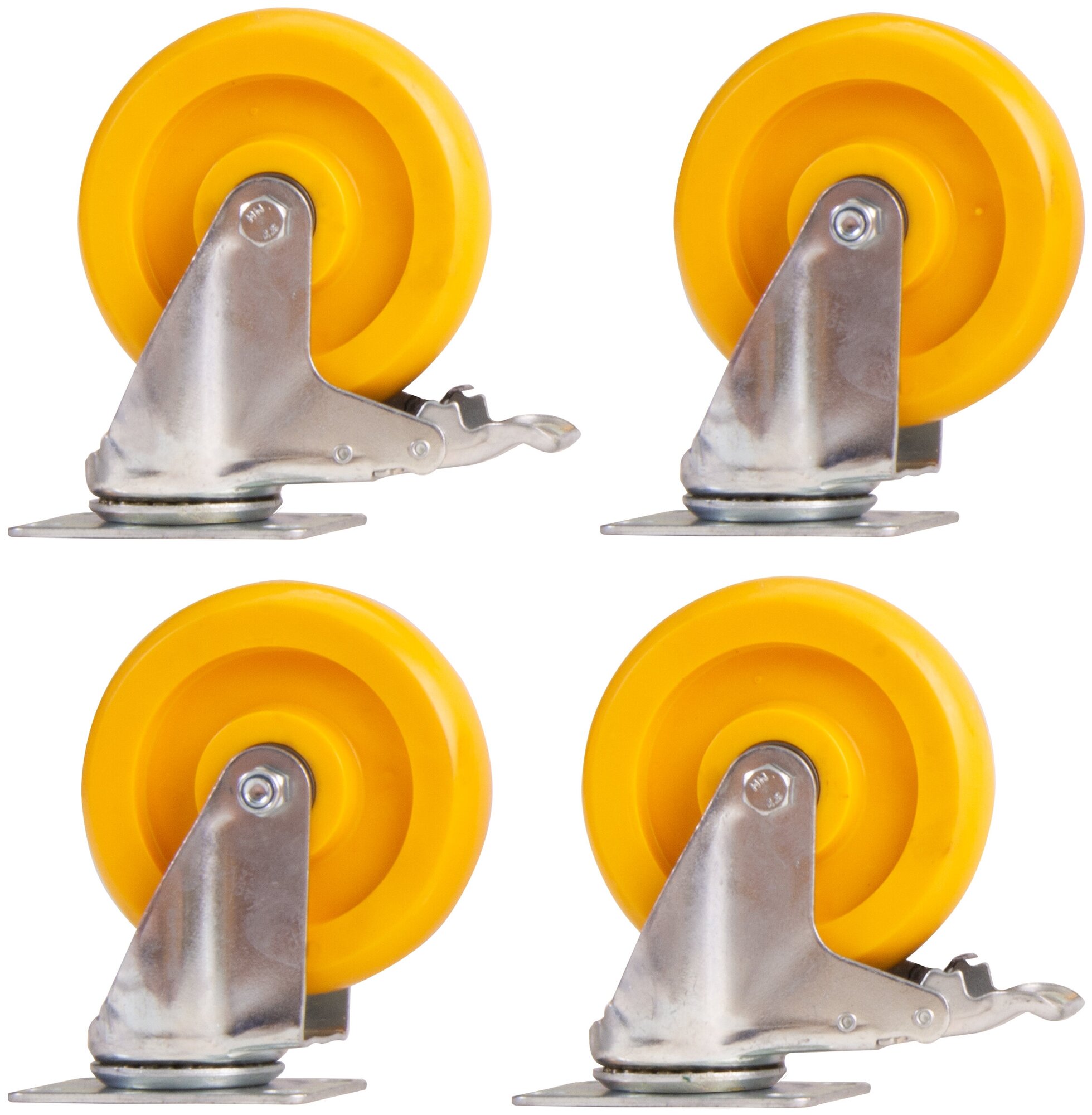 Набор из 4-х поворотных колес - желтый полипропилен (PP) диаметром 125мм / 125-PPx4
