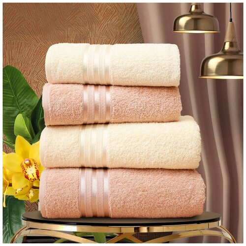 фото Набор из 4 полотенец harmonika цвет: бежевый, экрю (50х80 см - 2 шт, 70х130 см - 2 шт) dome