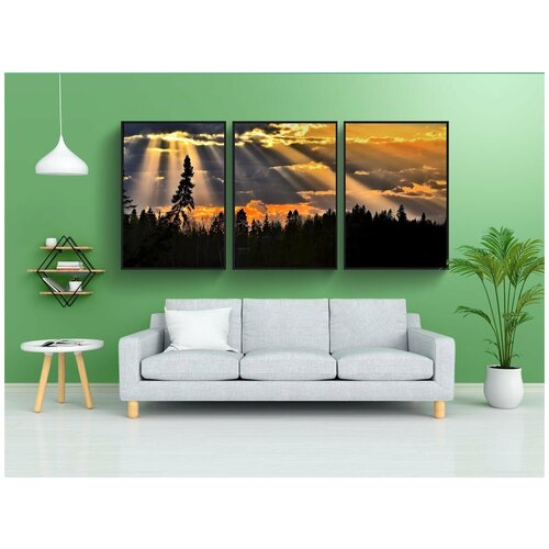 фото Набор модулных постеров для интерьера "заход солнца, дерево, природа" 60x90 см. в тубусе, без рамки lotsprints