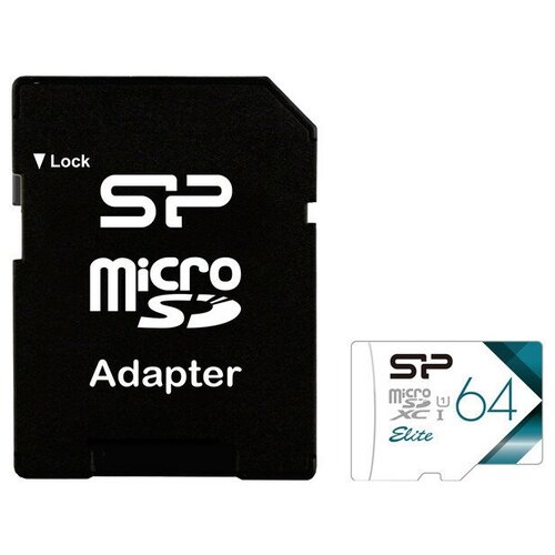 Карта памяти Silicon Power microSDXC Elite Class 10 UHS-I U1 (100/10 Mb/s) 64GB + ADP