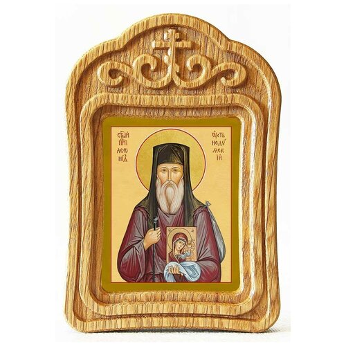 Преподобный Леонид Устьнедумский, икона в резной деревянной рамке