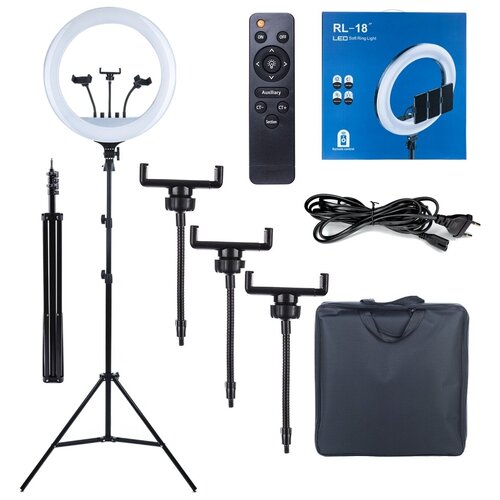 Кольцевая лампа 45 см штатив 2 м пульт 3 держателя для телефона Селфи кольцо LED Soft Ring Light RL-18 440000₽