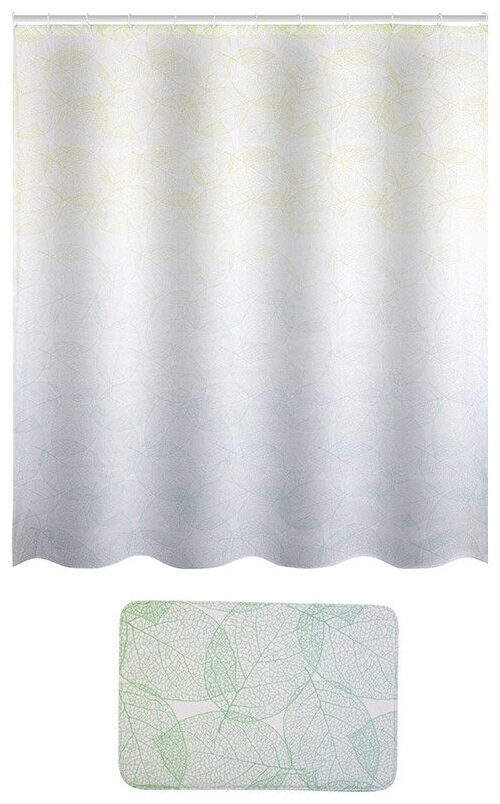 Набор для ванной комнаты Листья коврик 45х68 см и занавеска 180х160 см полиэстер микрофибра с войлочной подложкой