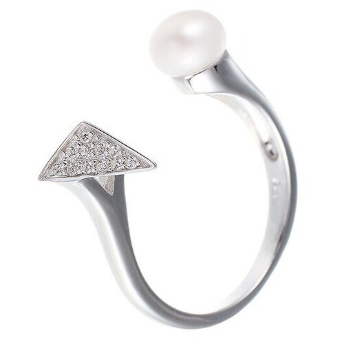 Кольцо JV, серебро, 925 проба, жемчуг, фианит, размер 17.5 кольца джей ви серебряное кольцо с жемчугом цирконием