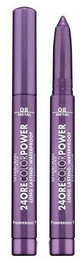 Тени карандаш стойкие, Deborah Milano, 24Ore Color Power Eyeshadow, тон 08 глубокий фиолетовый, 1.4 г