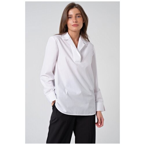 Блуза  FLY, прямой силуэт, длинный рукав, однотонная, размер 44, белый