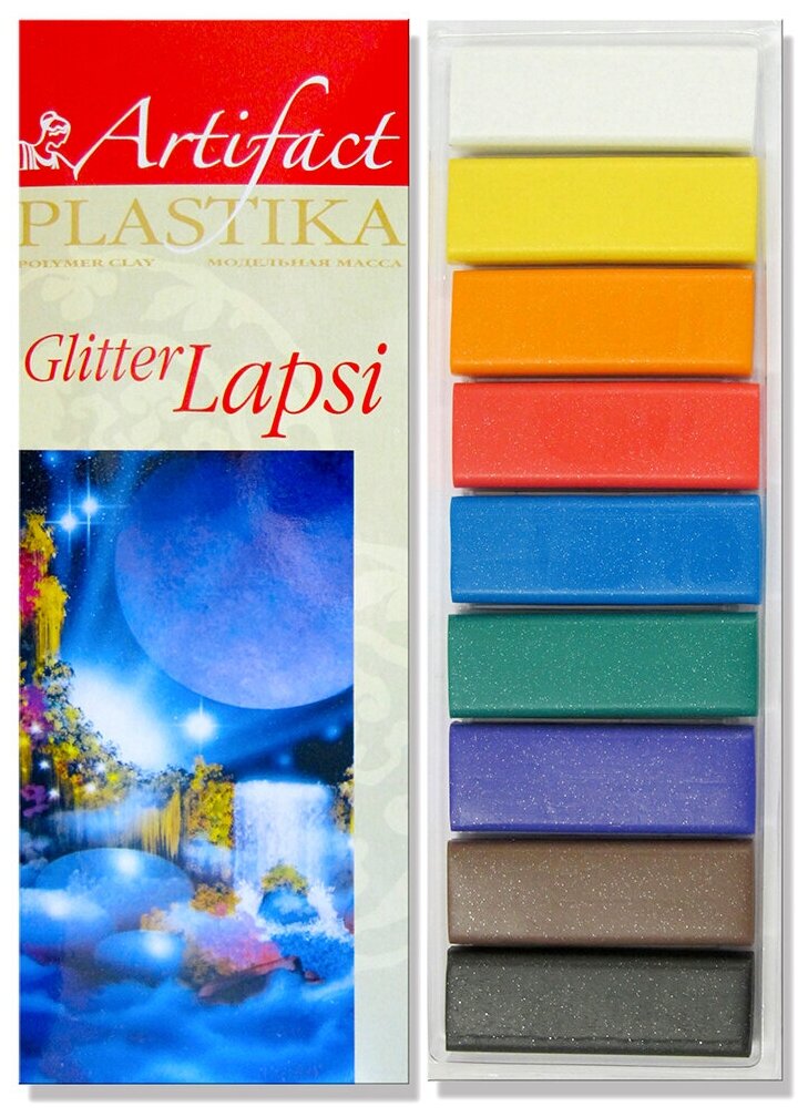Набор полимерной глины Артефакт-Lapsi GLITTER арт. АФ.820144/7109-78 9 классических цветов с блестками х 20 г