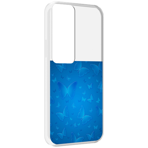 Чехол MyPads голубые-бабочки для Tecno Pova Neo 2 задняя-панель-накладка-бампер