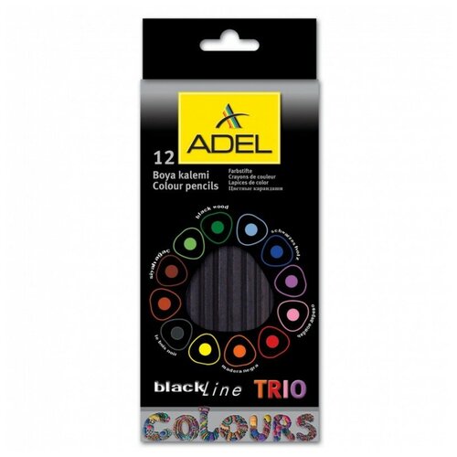 Карандаши цветные Adel Blackline TRIO 211-3316-000 трехгранные черное дерево d3мм 12цв коробкаевропод 733₽