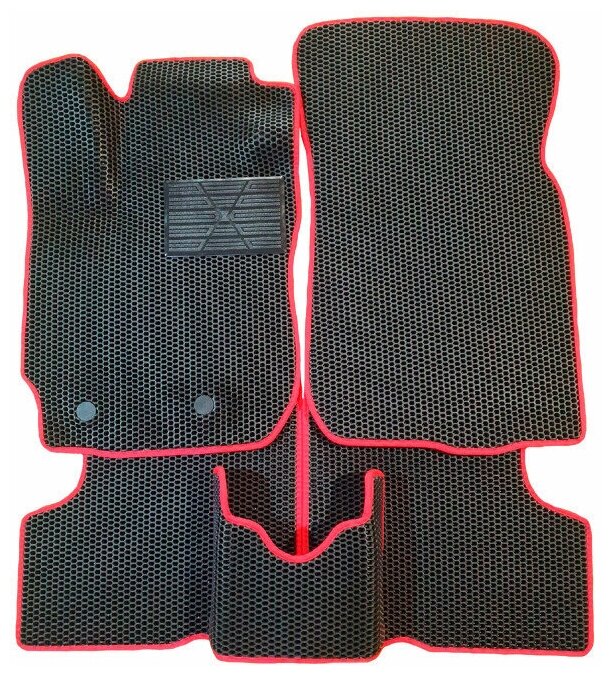 Автомобильные коврики ЕВА / EVA для Renault Duster I рестайлинг 2015-2021 / Рено Дастер 1 / 2D 2Д без выреза / черный-красный + резиновый подпятник