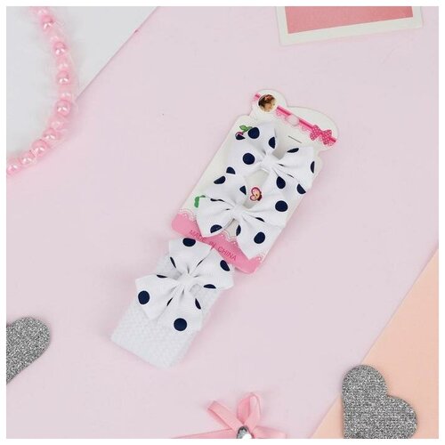 фото Набор для волос "лада" (повязка. 2 зажима) горошек крупный. белый 5423362 сима-ленд