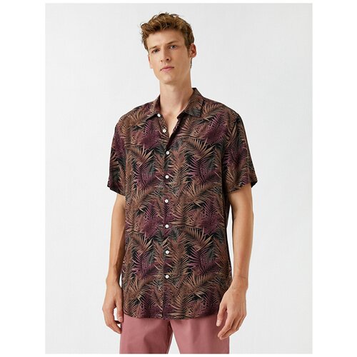 Рубашка с коротким рукавом KOTON MEN, 1YAM64296OW, цвет: YELLOW DESIGN, размер: L коричневого цвета