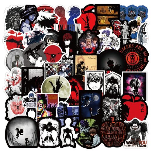 Наклейки Тетрадь смерти / Death Note водостойкие 50шт (4-8см)