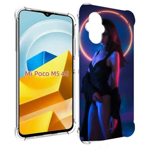 Чехол MyPads девушка с неоновым кругом женский для Xiaomi Poco M5 задняя-панель-накладка-бампер