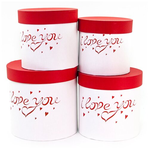 фото Набор коробок цилиндр, я люблю тебя, красный/белый, 20*20*20 см, 4 шт. дон баллон