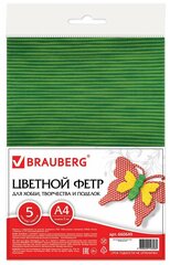 Цветной фетр Brauberg для творчества А4 210*297 мм с рисунком, 5 л. 5 цветов, толщина 2 мм, цветная графика (660649)